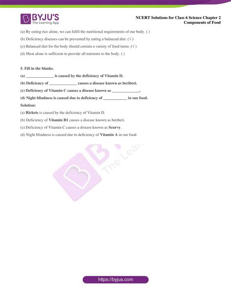 Ncert Solutions For Class 6 Science Chapter 2 Components Of Food