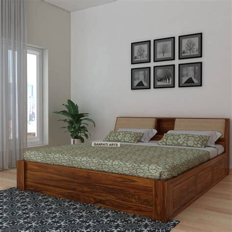 Buy Ganpati Arts Solid Sheesham Wood Mayor Queen Size Bed With Box And