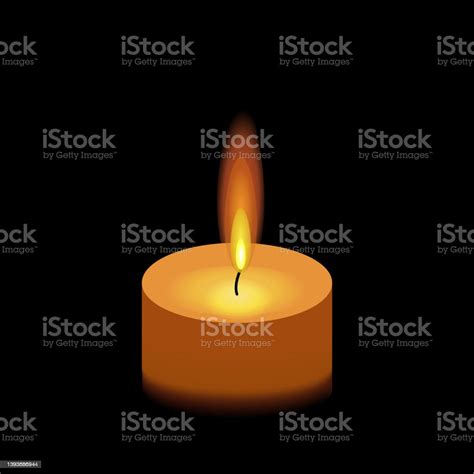 Vector Illustration With Mourning Burning Candle Flame Light On Black