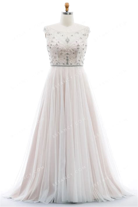 Beaded Illusion Neck Nude Pink Plus Size Wedding Dress Betancy