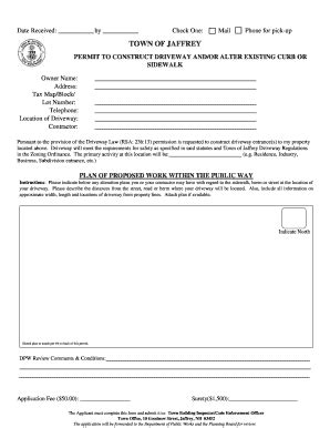 Fillable Online Permit To Construct Driveway And Or Alter Existing Curb