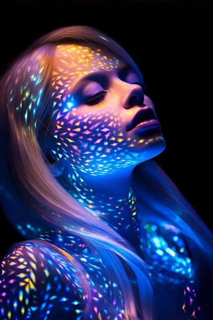 Premium Photo Futuristic Cyber Woman With Glowing Neon Body Art On