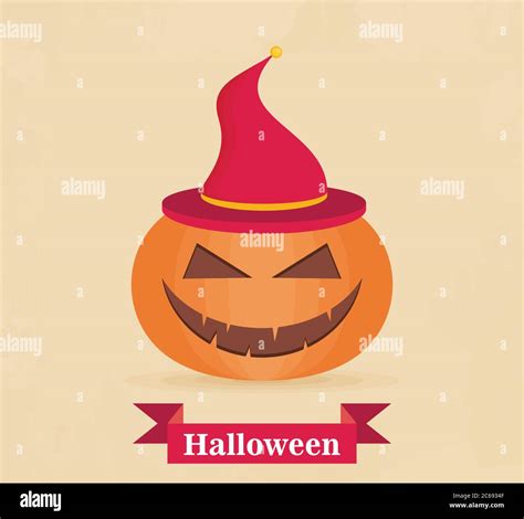 Halloween Pumpkin With Witch Hat Flat Style Icon Vector Illustration