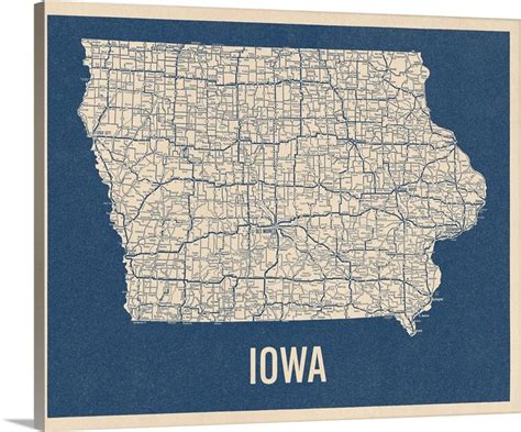 Vintage Iowa Road Map 2 Wall Art Canvas Prints Framed Prints Wall Peels Great Big Canvas