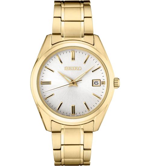 Seiko Men S Essential Quartz Analog White Dial Gold Stainless Steel