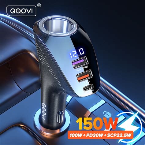 QOOVI Dual USB Type C LED QC 3 0 SCP Car Charger 150W Shopee