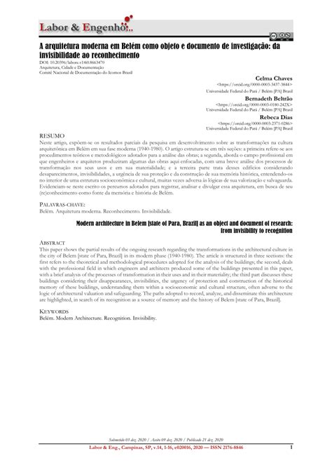 PDF arquitetura moderna em Belém como objeto e documento de