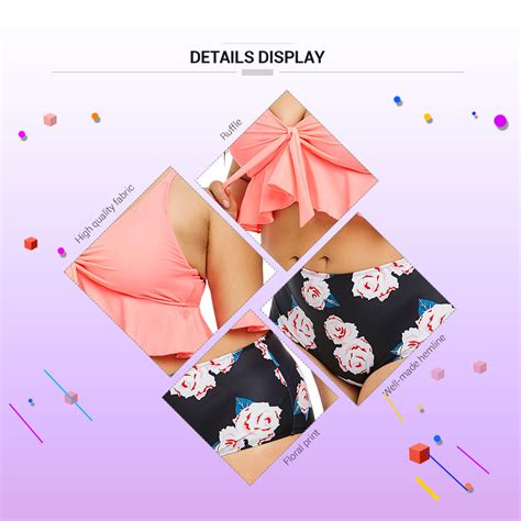 Ruffle Hem And Floral Print Plus Size Bikini Set Multi J