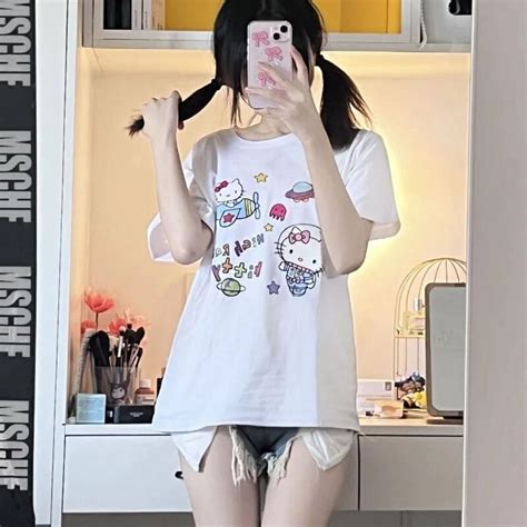 Kawaii Hello Kitty Clothes Kuromi Short Sleeved T Shirts For Women