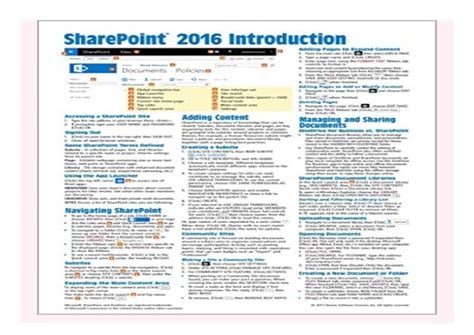 Microsoft Sharepoint 2016 Introduction Quick Reference Guide Windows