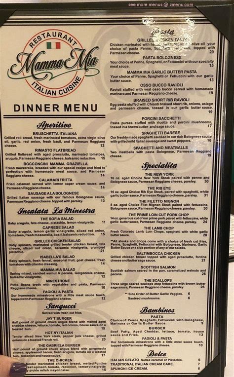 Menu At Mamma Mia Italian Restaurant Bakersfield