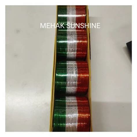 Tri Color National Festival Mehko Tiranga Metal Velvet Bangles Set