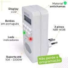 Timer Digital Em português Temporizador Tomada Lcd Programável Energia