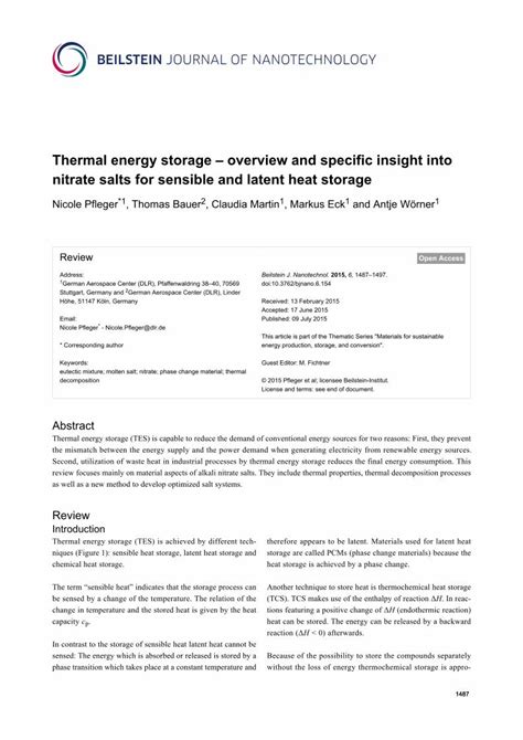 PDF Thermal Energy Storage Overview And Specific Insight Into