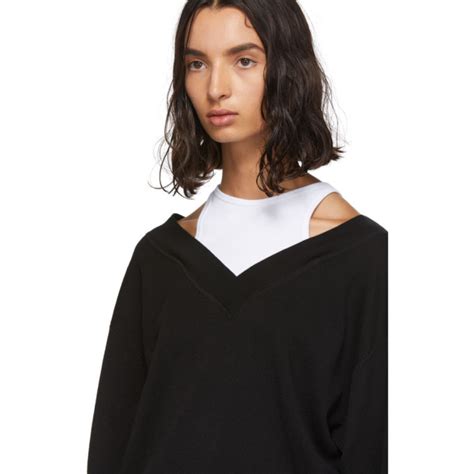 Alexanderwang T Black And White Cropped Bi Layer V Neck Sweater