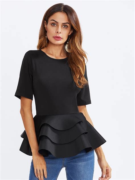 Tiered Ruffle Hem Peplum Blouse Shein Sheinside