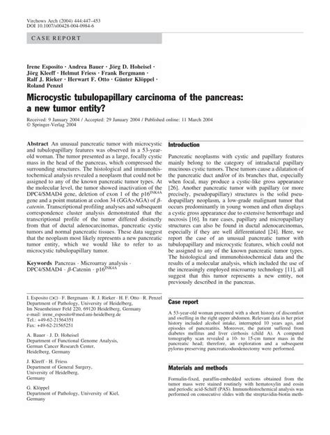 Pdf Microcystic Tubulopapillary Carcinoma Of The Pancreas A