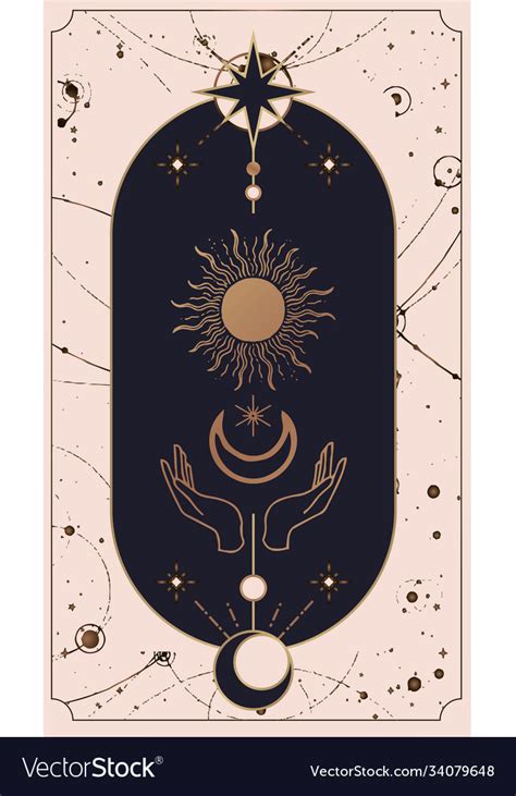 Moon And Sun Tarot Cards Hands Set In Simple Flat Vector Image