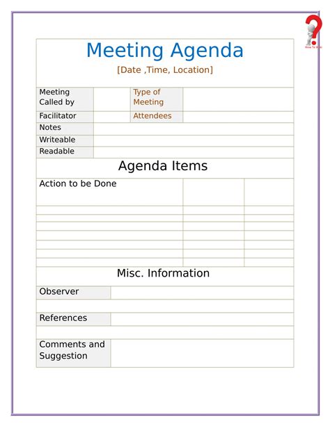 How To Write A Meeting Agenda Template Howtowiki