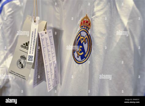 Souvenirs on sale in the official FC Real Madrid store at Santiago Bernabeu arena Stock Photo ...