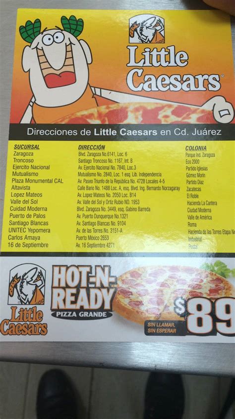 Carta Del Restaurante Little Caesar S Monumental Ciudad Juarez Avenida Paseo Triunfo Del La