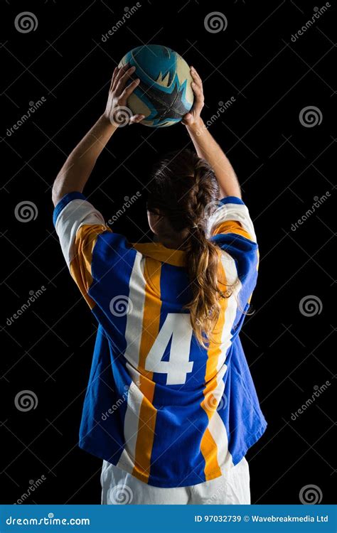 Rear View Of Female Player Playing Rugby Stock Image Image Of