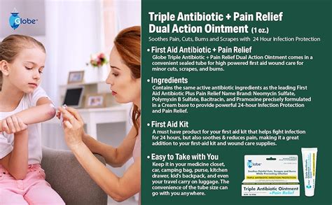 GLOBE Triple Antibiotic Pain Relief Ointment 1oz 4 Pack First Aid