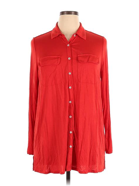 Lands End Solid Red Long Sleeve Button Down Shirt Size 1x Plus 67