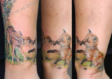 Baby Fawn And Fox Tattoo By Mirek Vel Stotker Fox Tattoo Deer Tattoo