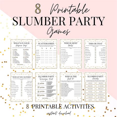 Slumber Party Games Printable Slumber Party Activities Etsy