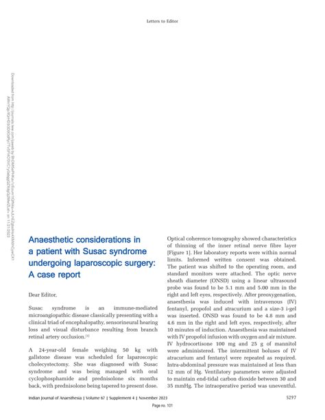 Pdf Anaesthetic Considerations In A Patient With Susac Syndrome