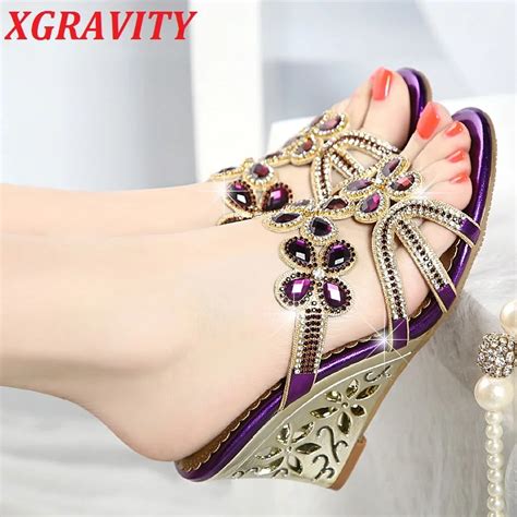 Xgravity Nova Moda Sexy Sapatos Elegante Strass Design Floral Cunha