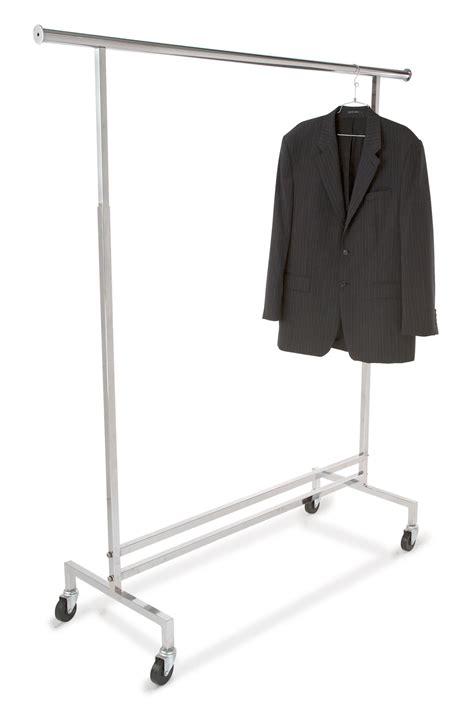 Econoco Single Hangrail Chrome Rolling Clothes Rack Heavy Duty Square