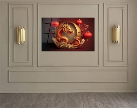 Chinese Dragon Wall Art On Tempered Glass Golden Dragon Wall Hanging