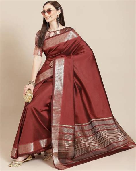 Buy Kavindi Printed Bollywood Cotton Silk Saree Maroon Online At Best