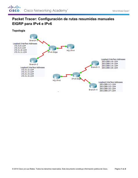 PDF Packet Tracer Configuración de rutas resumidas manuales En