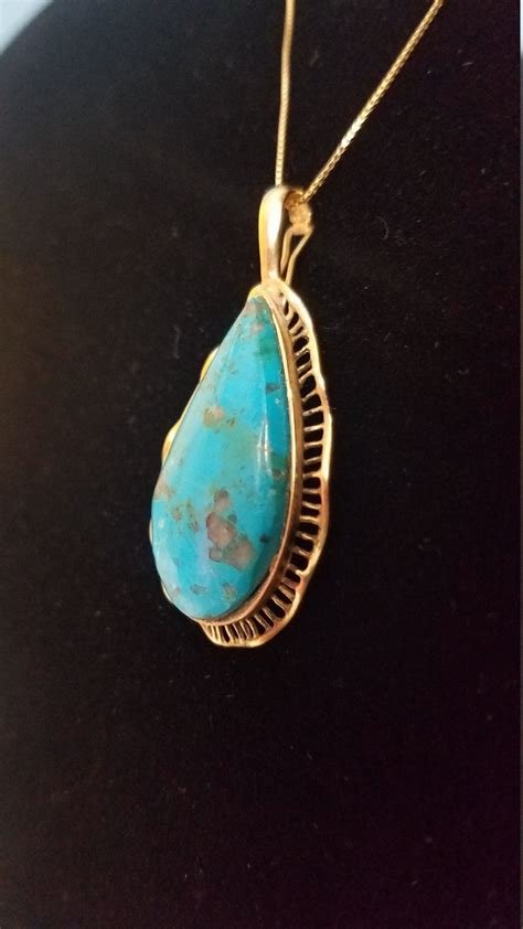 Bisbee Turquoise 14K Gold Necklace Statement Jewelry For Special