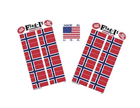 Made in The USA! 2 Packs of Flag-It Norway Flag Stickers, 100 Norwegian ...