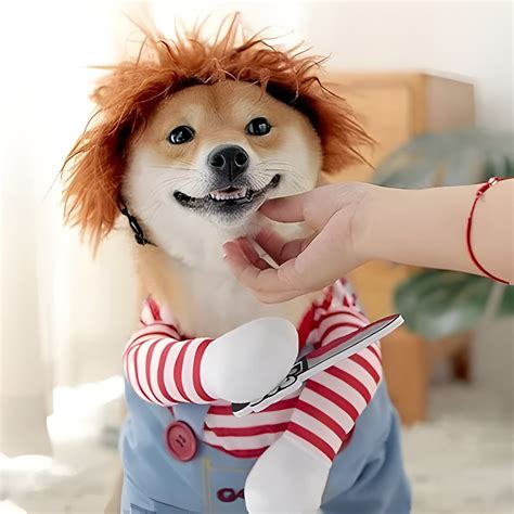 Dog Costume Chucky with Knife | Chucky Dog Costume with Wig - USAMERICA SHOP