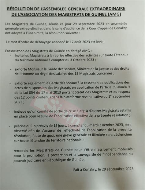 Guinée Justice les magistrats mettent fin à leur débrayage et donnent