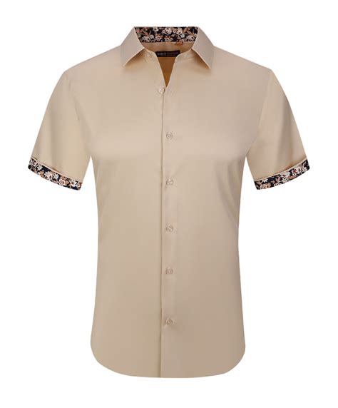 Mens Khaki Shirt Short Sleeves Tan Shirts Paisley Cuff On The Sleeves Design Menswear