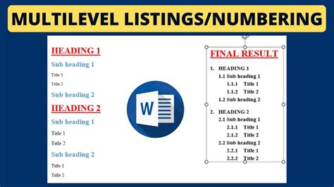 Multilevel List In Word Nested Headings In Ms Word Different Sub Headings For Different