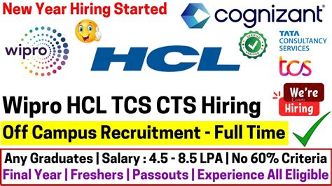 New Year Freshers Bulk Hiring Started Wipro HCL TCS Cognizant OFF