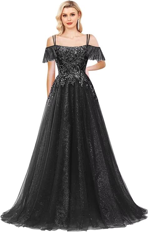 Amazon Off Shoulder Tulle Prom Dress Glitter Lace Appliques Ball