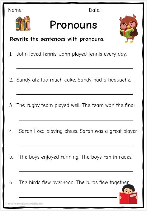 Pronoun Worksheets Rewriting Sentences Free English Worksheets