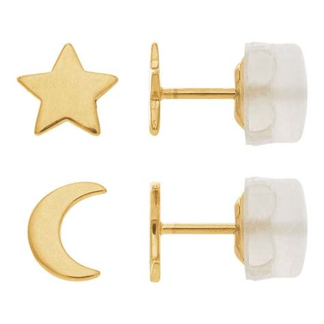 14K Yellow Gold Moon And Star Post Earring Set RioGrande