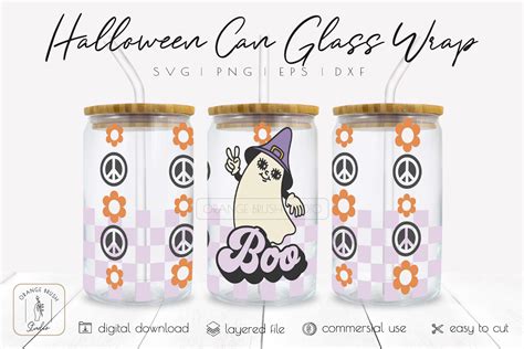 Boo Ghost Libbey Beer Can Glass Retro Halloween Wrap SVG By Orange