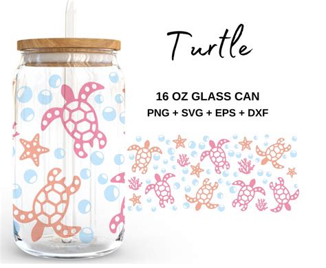 Turtle 16oz Glass Can Svg Libbey Glass Can Wrap Svg Files For Cricut