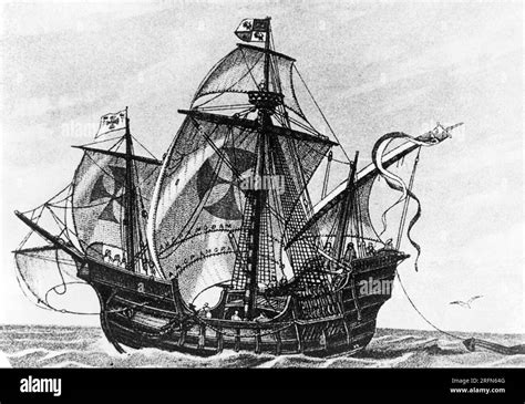 Christopher Columbus's ship the Santa Maria. Illustration from 19th ...