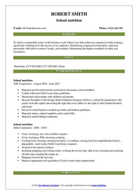 School Nutrition Resume Samples Qwikresume